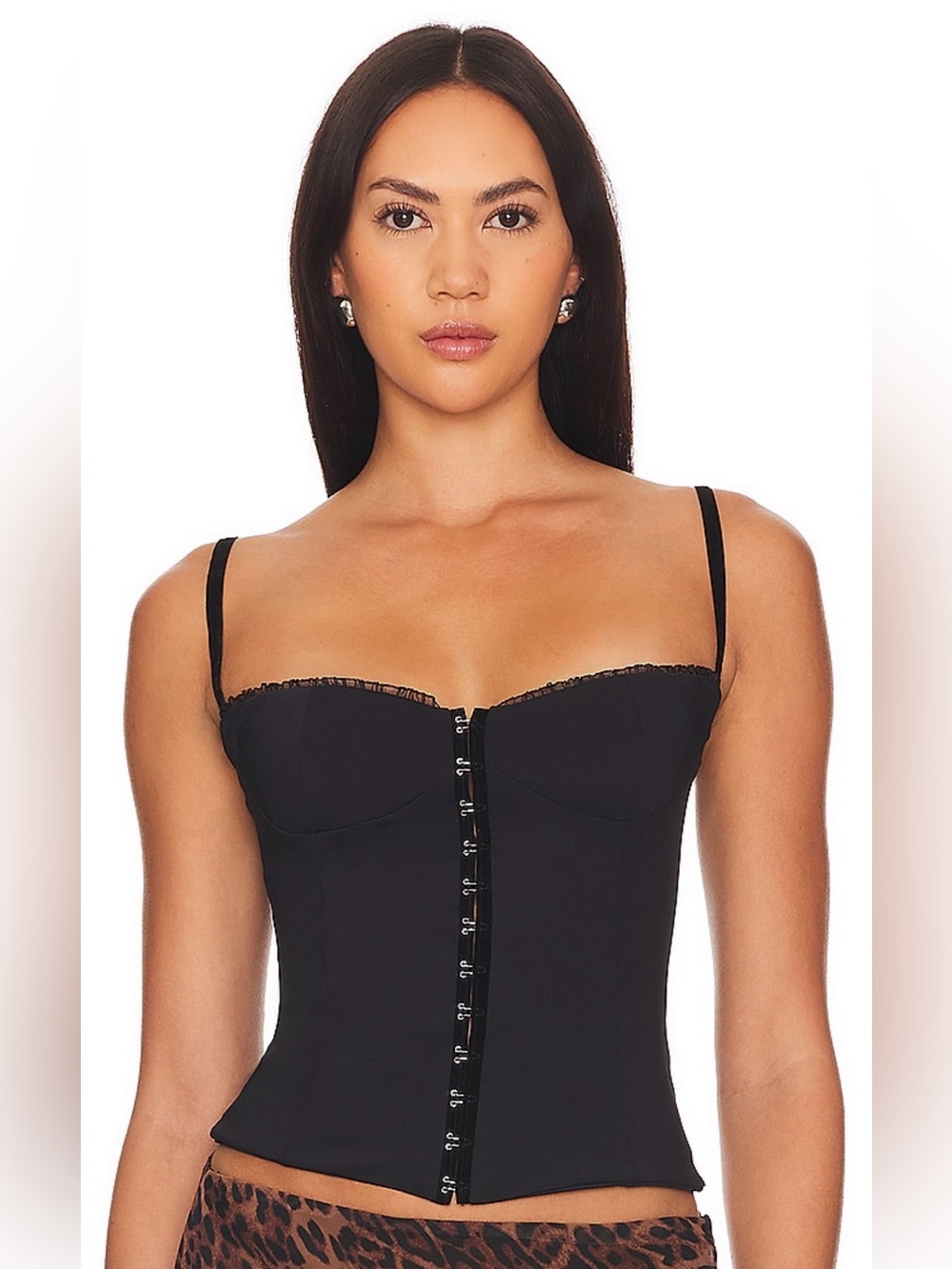 Bella Venice Caroline Corset in Black 🖤 Hook-Front Lace Trim Bustier Top, Sz M